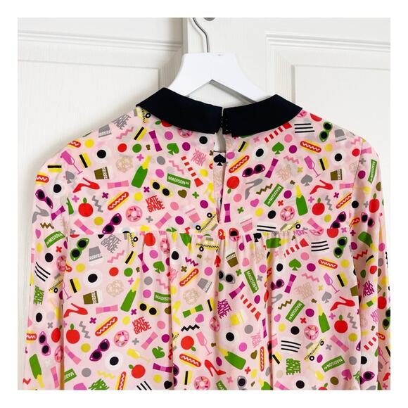 Kate Spade New York x Darcel Shelley New York City Graphic Print L/S Silk Blouse - Picture 8 of 12